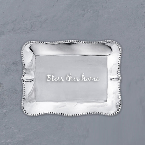 Giftables Pearl Denisse Rectangular Engraved Tray "Bless this home" - Tray Detail | Bone & Brass