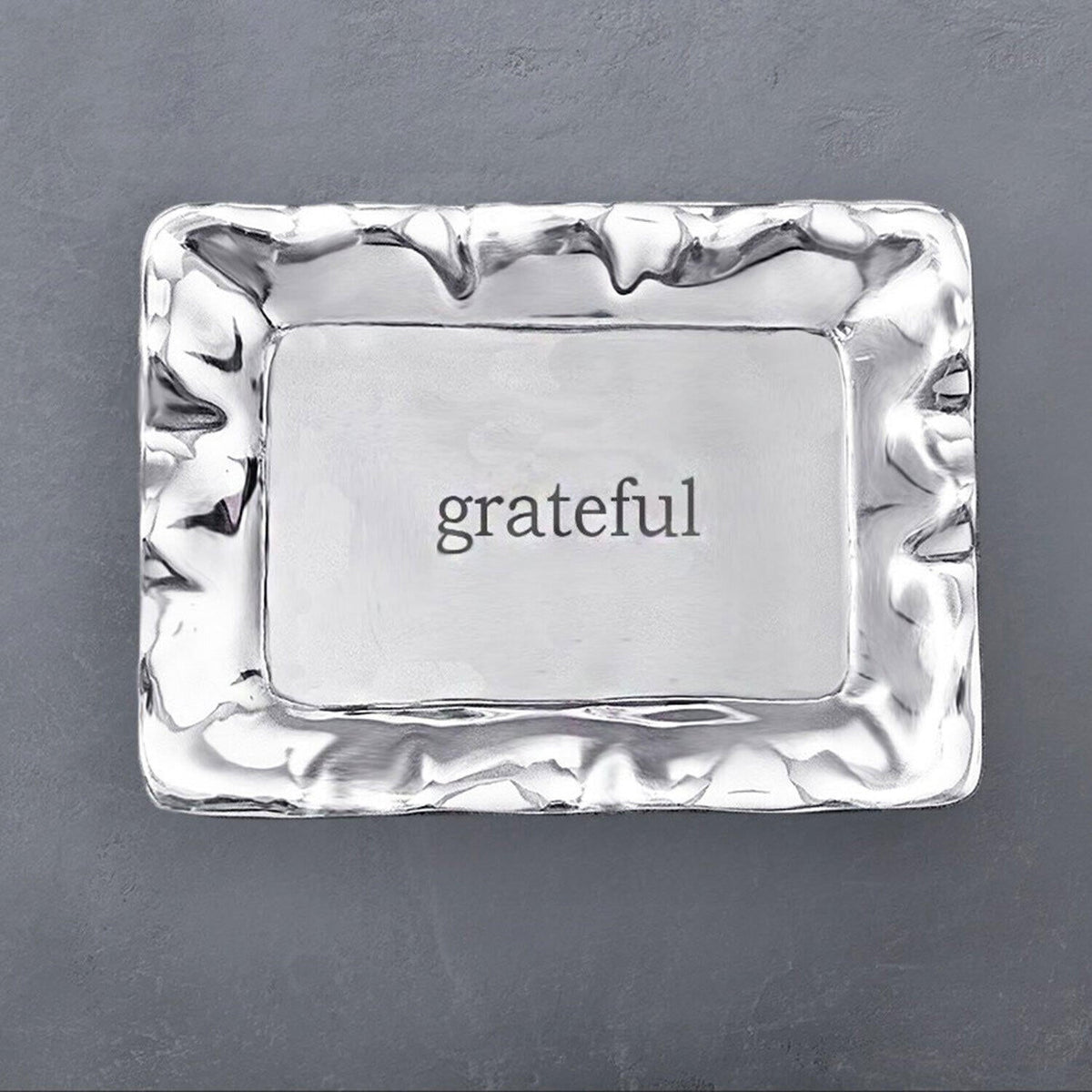 Giftables Vento Rectangular Engraved Tray ("grateful") - Tray Top View | Bone & Brass