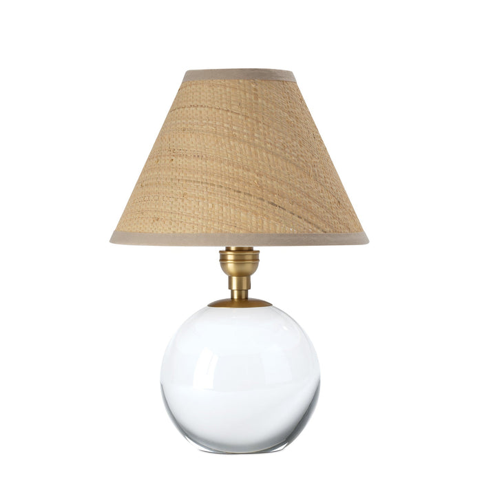 Giorgio Crystal Mini Lamp with clear glass base, brass accents, and natural rattan shade.