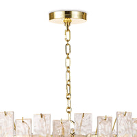 Glacier Glass & Brass Chandelier with striking water glass panes and a gold chain.