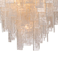 Glacier Glass & Brass Chandelier with rectangular water glass panes and soft glow.