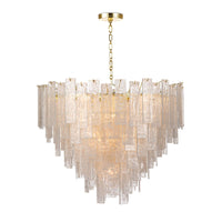Glacier Glass & Brass Chandelier with tiered water glass panes and a gold chain.