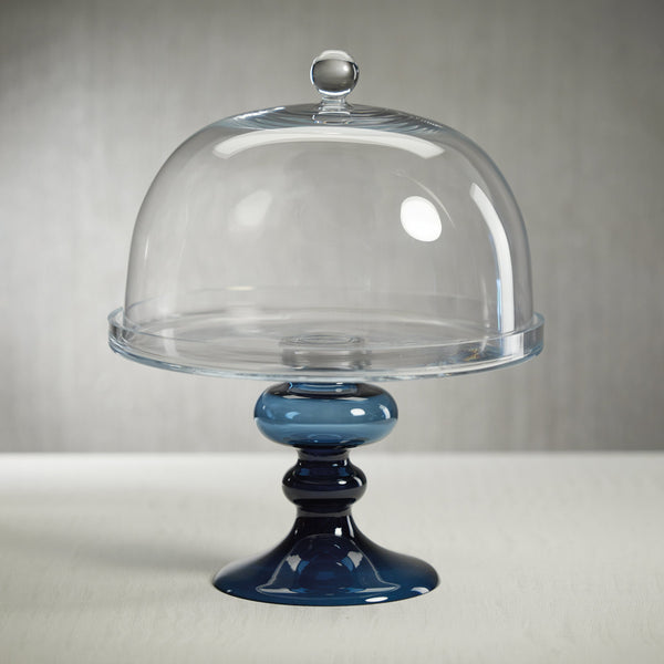 Glass Blue Base Dome Cake Stand - Dome Detail | Bone & Brass