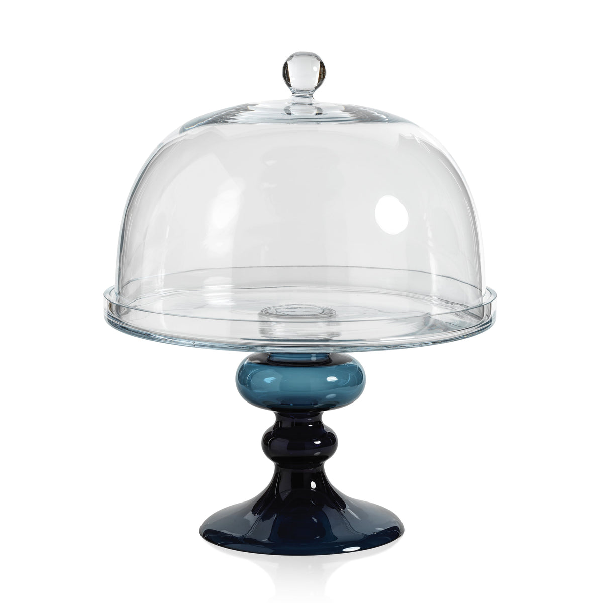 Glass Blue Base Dome Cake Stand | Bone & Brass