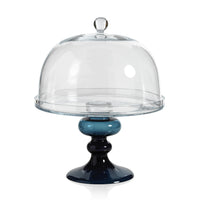 Glass Blue Base Dome Cake Stand | Bone & Brass