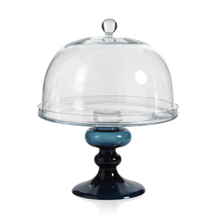 Glass Blue Base Dome Cake Stand | Bone & Brass