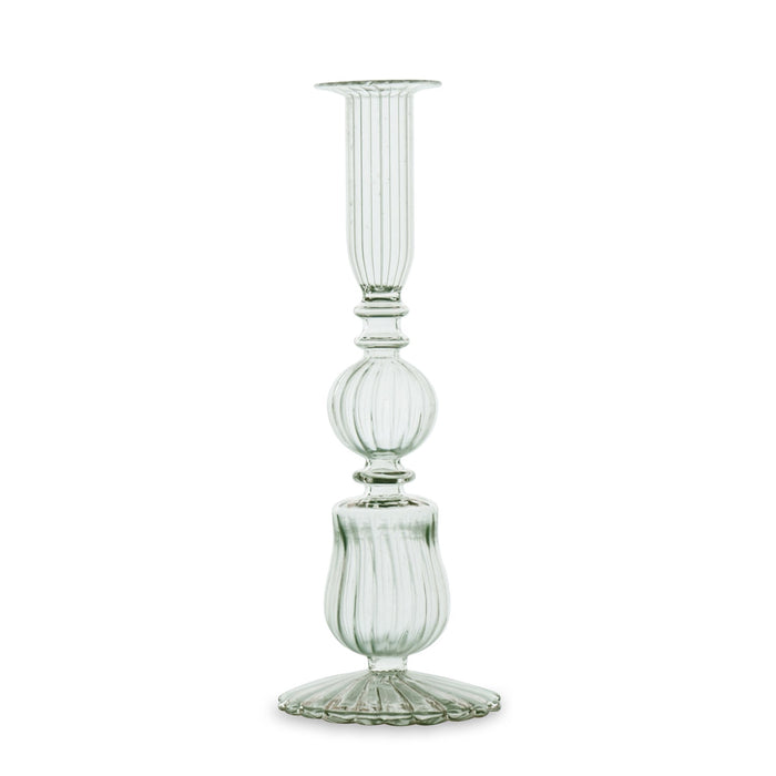 Glass Cambridge Sophia 9" Candlestick Holder Set 2 (Light Green) | Bone & Brass