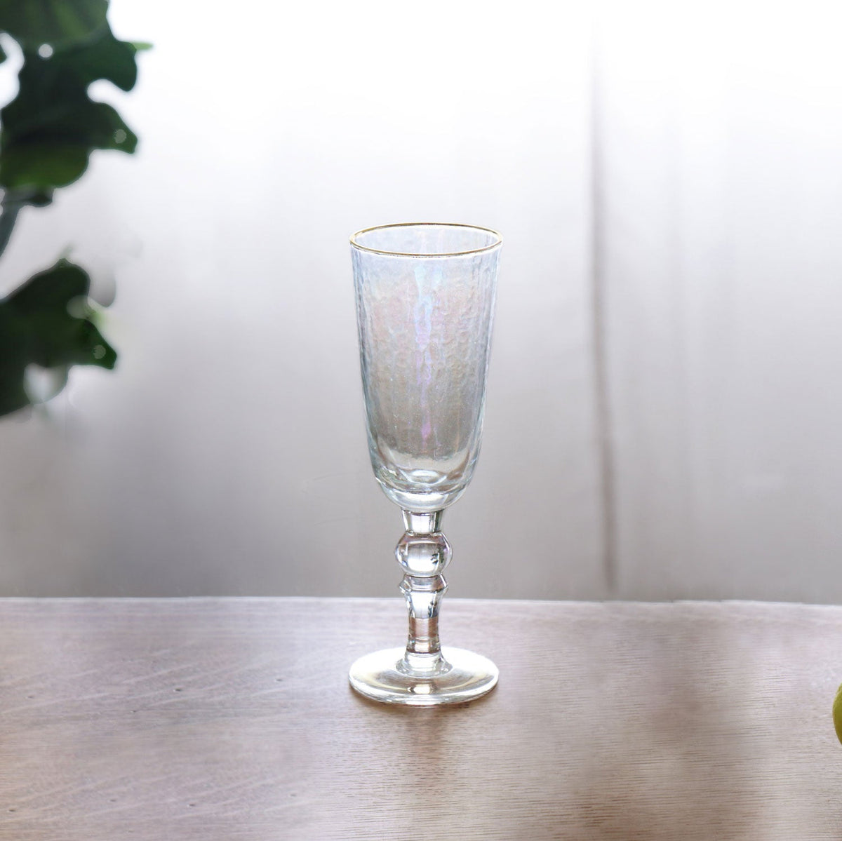 Glass Mother Pearl Flute Gold Rim Set 4 (Clear Gold) - Glass Detail | Bone & Brass