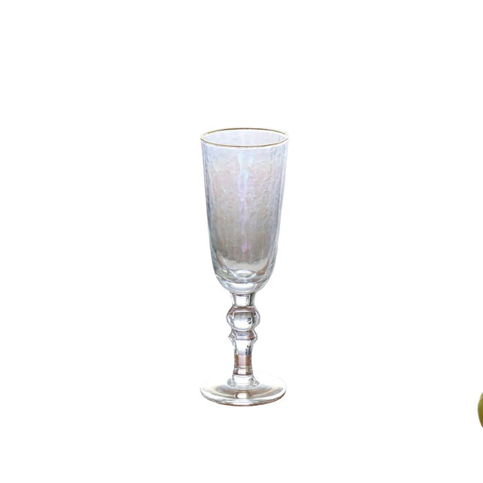 Glass Mother Pearl Flute Gold Rim Set 4 (Clear Gold) | Bone & Brass