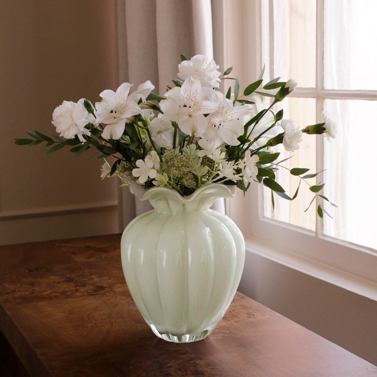 Glass Vento Large Vase Pistachio - Vase Side View | Bone & Brass