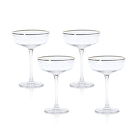 Gold Rim Bowl Martini Glasses, Set of 4 - Glass Stem Detail | Bone & Brass