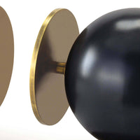 Modern Grant Black & Brass Bookends with spherical metal bodies and natural brass disc bases.
