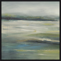Abstract giclee painting, "Green Fields I," with earthy colors, brush strokes, and a black frame.