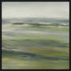 Abstract giclee painting, "Green Fields II," with earthy greens, grays, and whites in a black frame.