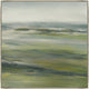 Abstract giclee painting, "Green Fields II," with earthy greens, grays, and whites, framed.