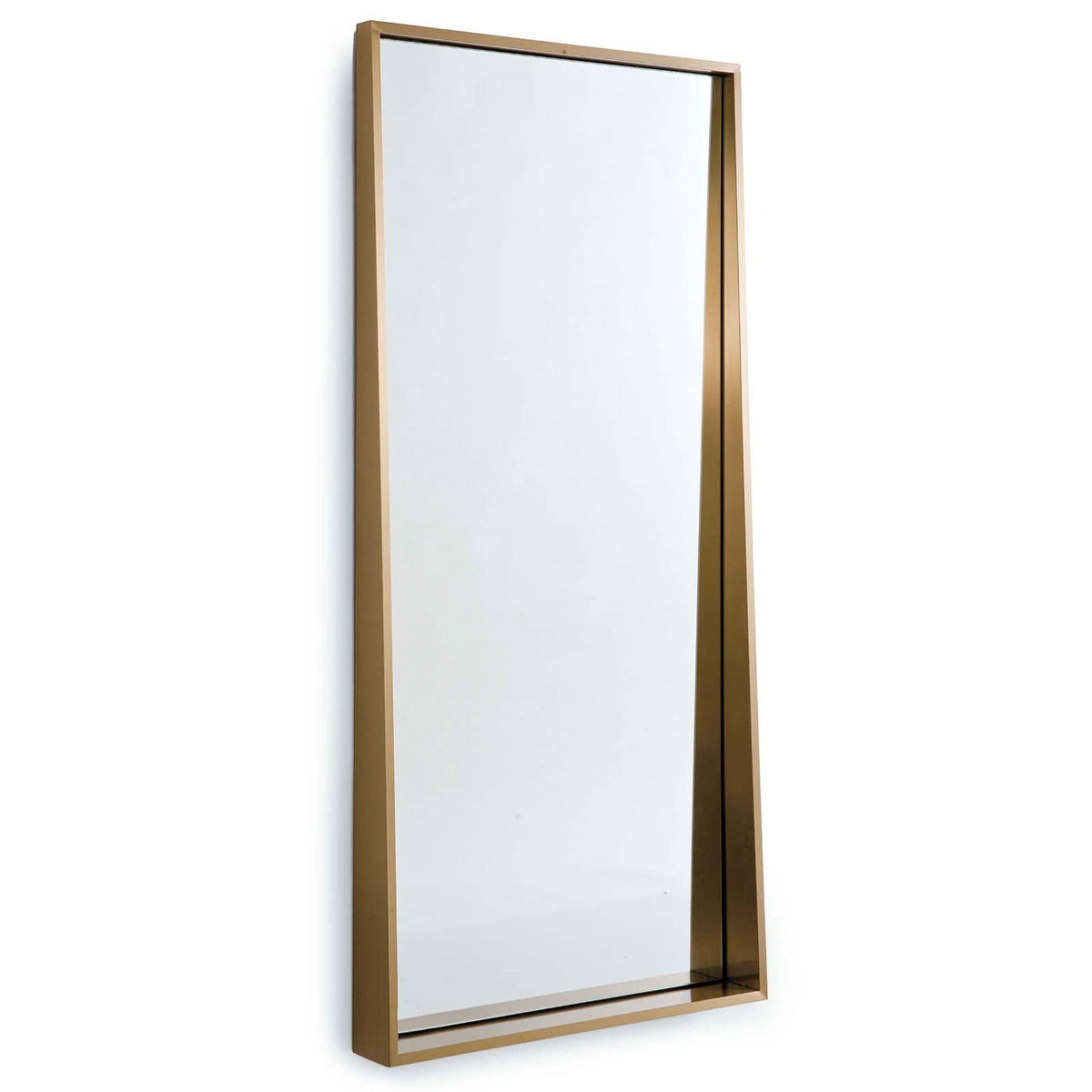 Tall Gunner Mirror with a recessed design and a natural brass finish.