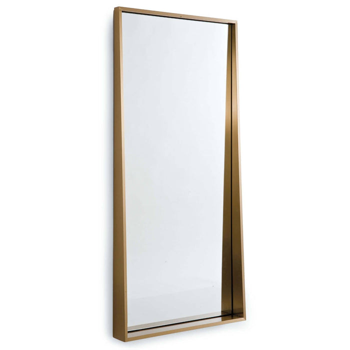 Tall Gunner Mirror with a recessed design and a natural brass finish.