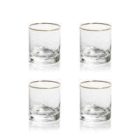 Hammered Glass Gold Rim Double Old Fashioned Glasses, Set of 4 - Glass Stem Detail | Bone & Brass