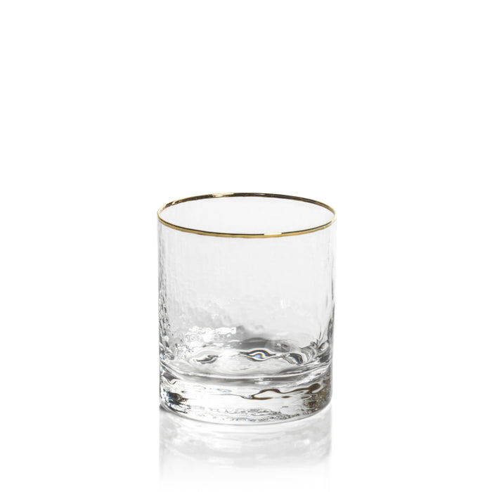 Hammered Glass Gold Rim Double Old Fashioned Glasses, Set of 4 | Bone & Brass
