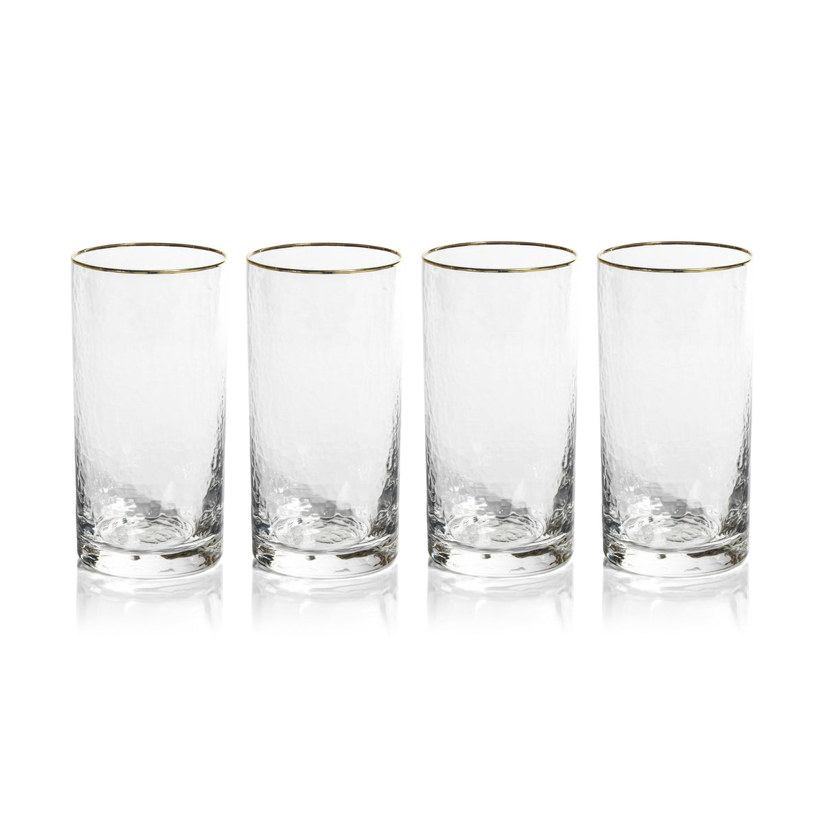 Hammered Glass with Gold Rim Highball Glasses, Set of 4 - Glass Side View | Bone & Brass