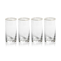 Hammered Glass with Gold Rim Highball Glasses, Set of 4 - Glass Side View | Bone & Brass