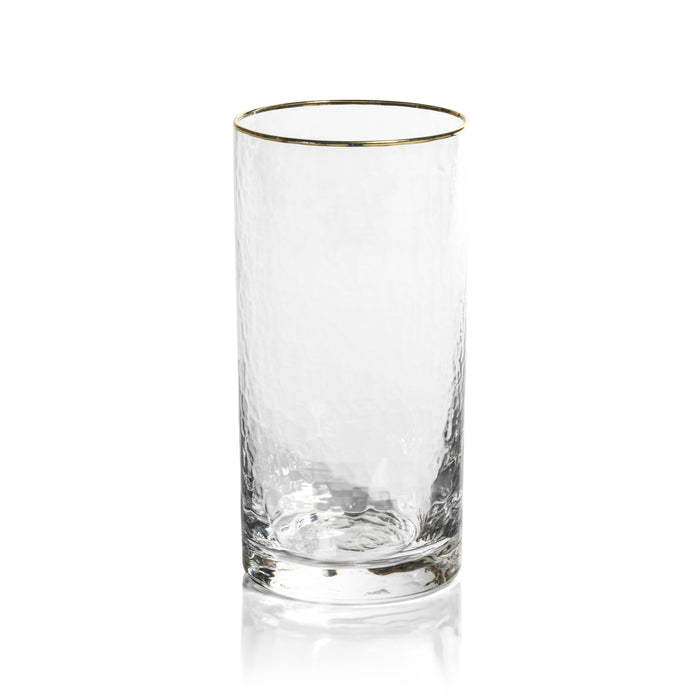 Hammered Glass with Gold Rim Highball Glasses, Set of 4 | Bone & Brass