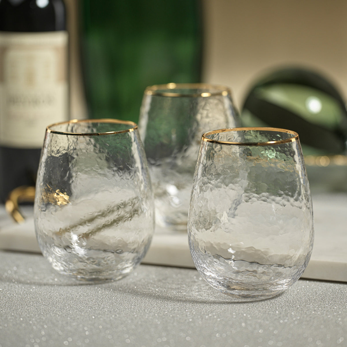 Hammered Glass with Gold Rim Tumblers, Set of 4 - Tumbler Detail | Bone & Brass