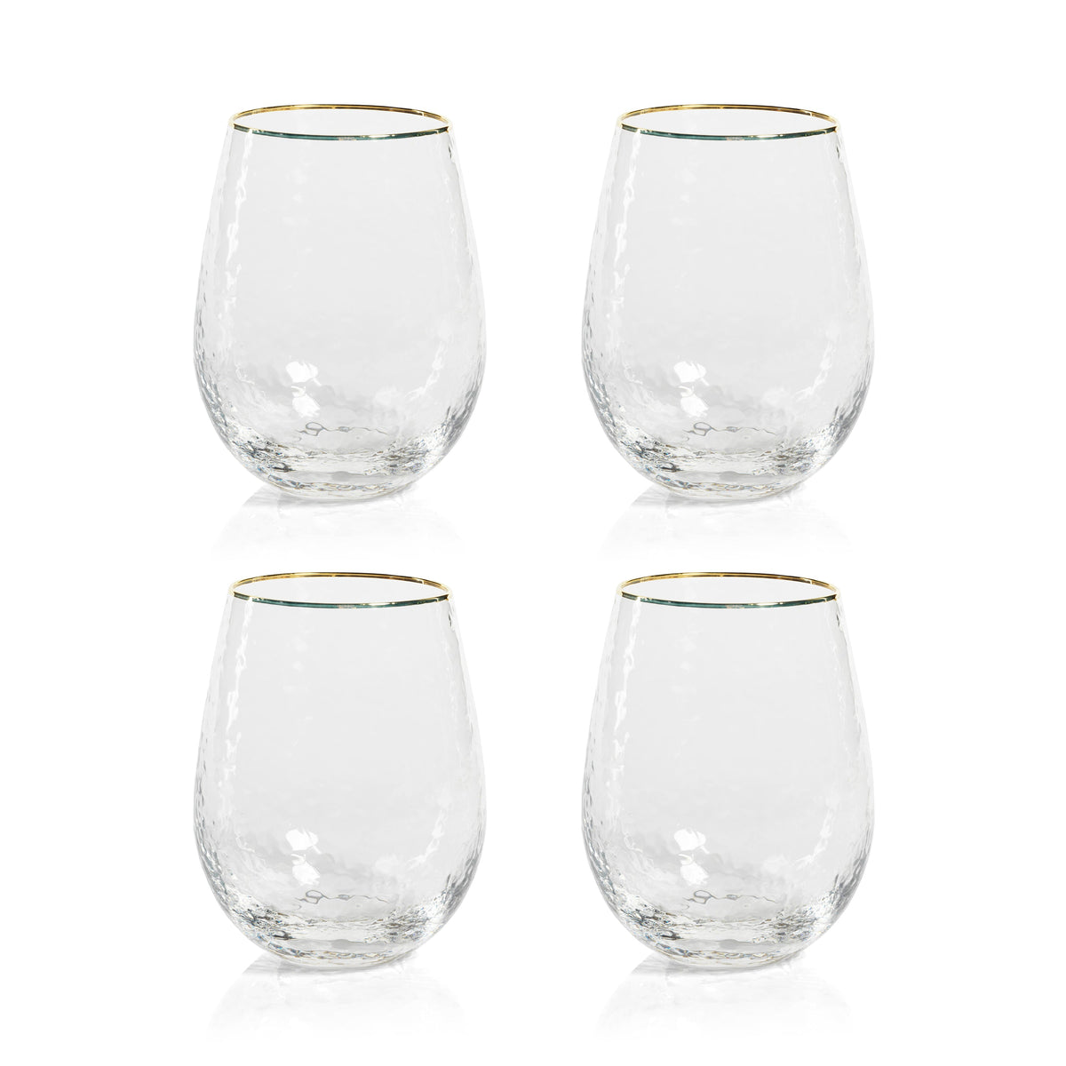 Hammered Glass with Gold Rim Tumblers, Set of 4 - Tumbler Side View | Bone & Brass