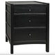Black mahogany Hampton nightstand with three drawers and round dark pulls.