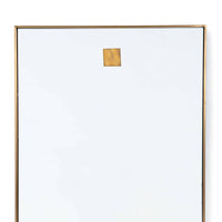 Natural brass hanging rectangle mirror, 44"H x 28"W, with a thin frame and subtle top hanger.