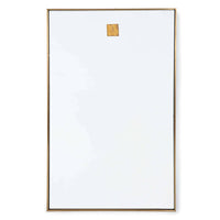 Rectangle mirror with a thin natural brass frame and a small brass hanging accent.