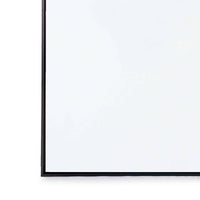 Sleek 44x28" rectangular hanging mirror with a thin black steel frame, perfect for a vanity or entryway.