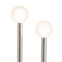 Happy Floor Lamp with polished nickel frame and two contrasting matte white glass globes.