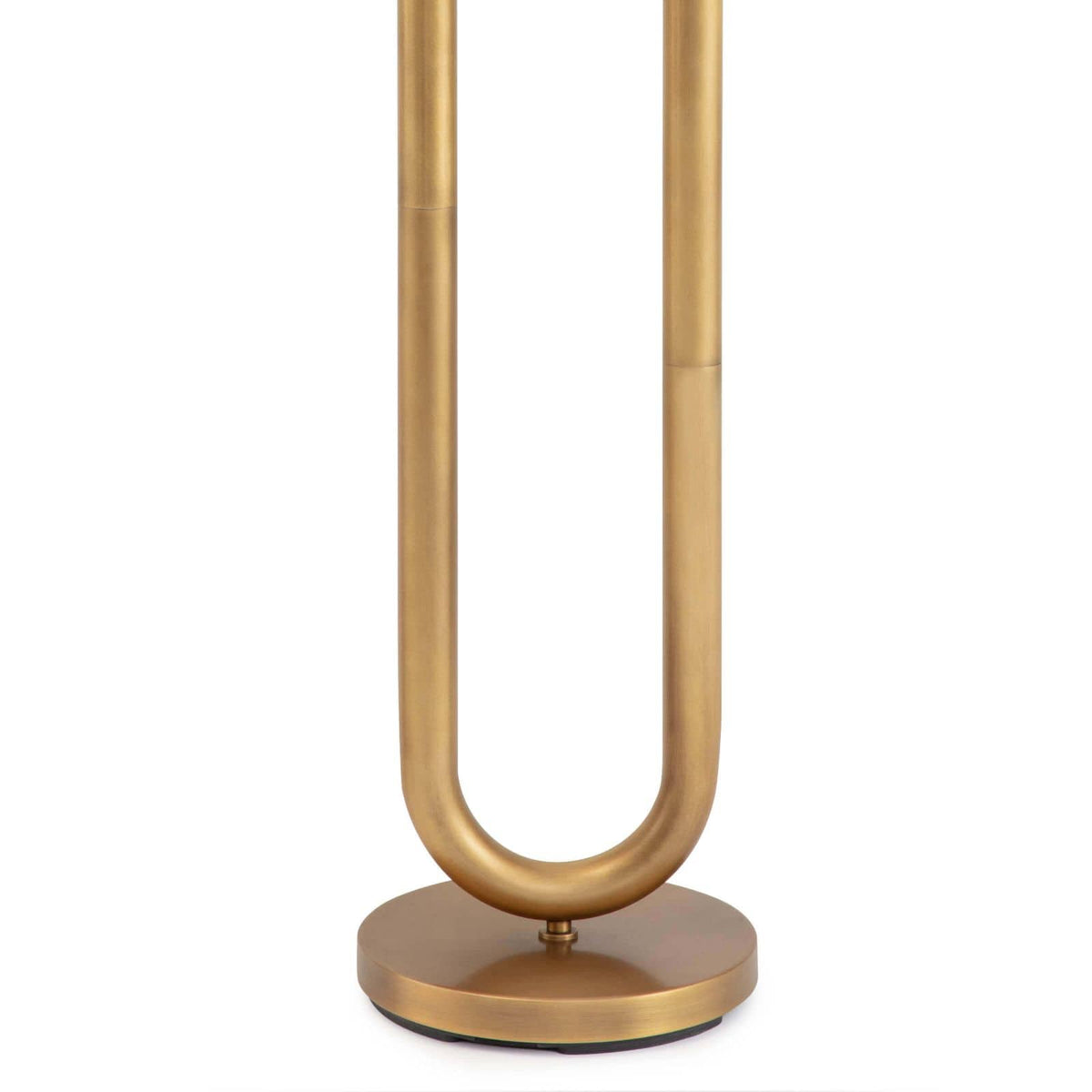 Happy Floor Lamp base in brass with a cylindrical base and U-shaped metal tube frame.