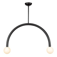 Happy Pendant: Oil rubbed bronze metal frame with two matte white glass globes.