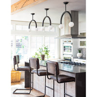 Happy Pendant Small Oil Rubbed Bronze, modern arched metal frame with two matte white glass globes.