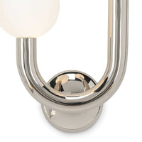 Happy Sconce Left Side with polished nickel frame and matte white glass globe.