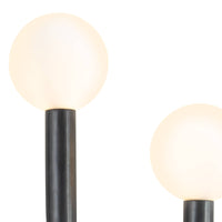 Happy Sconce Right Side in oil rubbed bronze with two matte white glass globes.