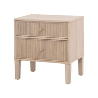 Hargrove Natural Oak 2-Drawer Nightstand with reeded drawer fronts and gold knobs.
