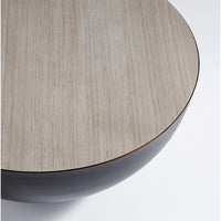Harmony Graphite Round Coffee Table with natural wood top and graphite semi-circle base.