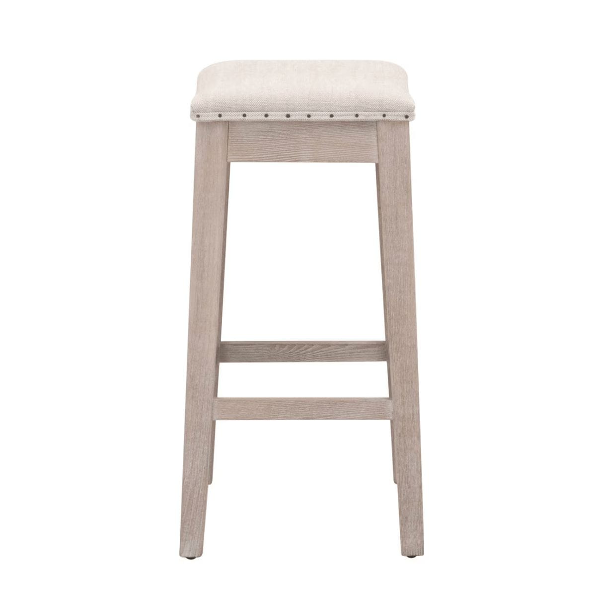 Harper Bisque French Linen Counter Stool with light ash wood legs and saddle seat, 27"H.