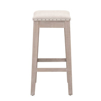 Harper Bisque French Linen Counter Stool with light ash wood legs and saddle seat, 27"H.