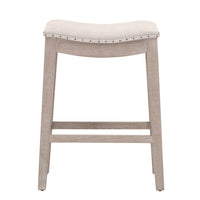 Harper Bisque French Linen Counter Stool with light ash wood legs and saddle seat, 27"H.