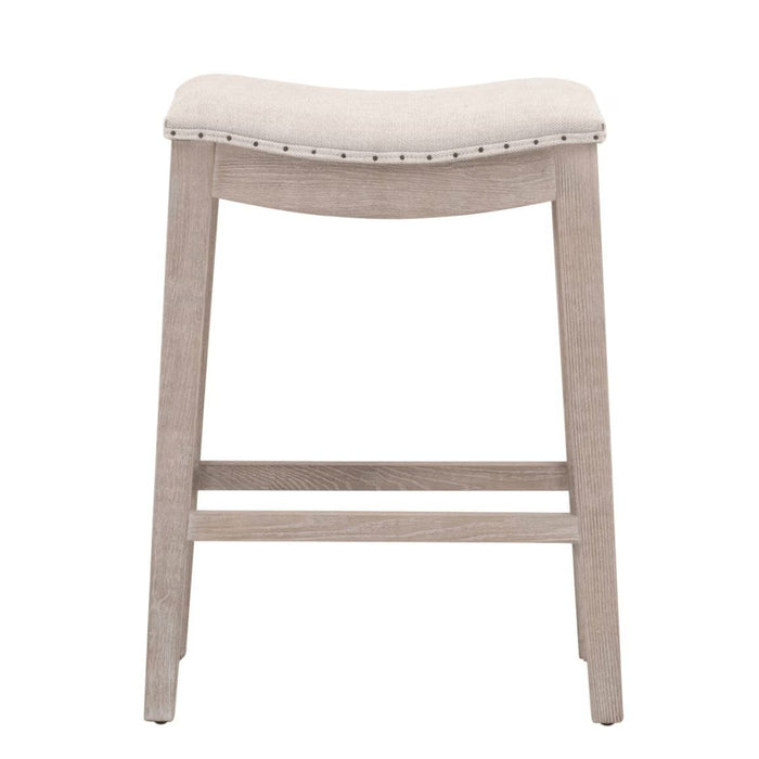 Harper Bisque French Linen Counter Stool with light ash wood legs and saddle seat, 27"H.