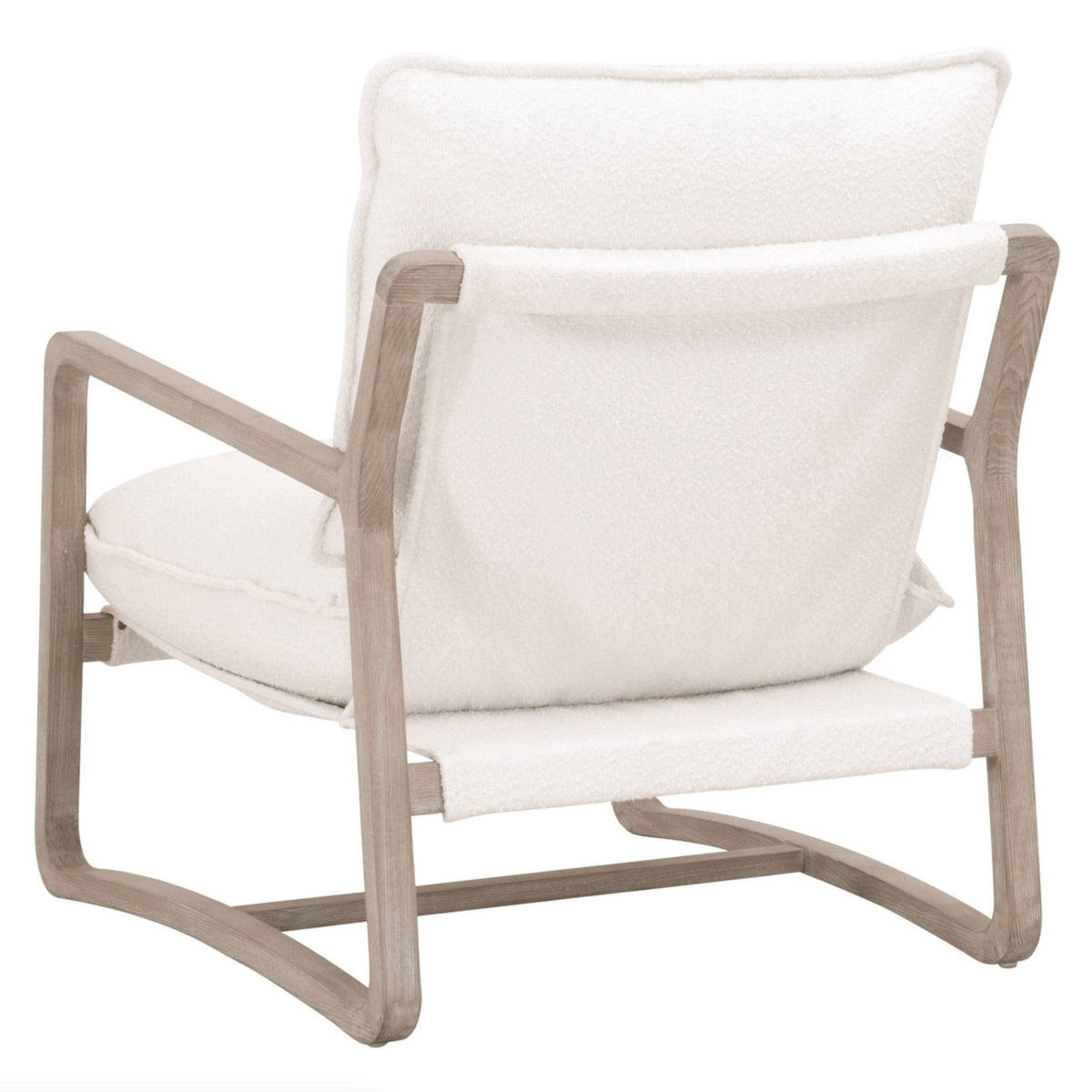 Hayberry Boucle & Gray Oak Club Chair with white boucle upholstery and a matte brown oak sled base.