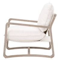 Hayberry Boucle & Gray Oak Club Chair with white boucle cushions and a light wood sled base.