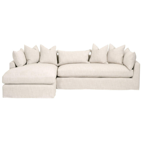 Hayberry transitional slipcover sectional in light linen-polyester blend, with a left-arm chaise and plush cushions.