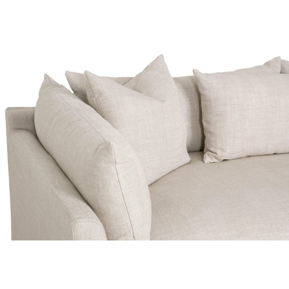 Hayberry transitional slipcover sectional in light linen-polyester blend fabric with plush down-filled cushions.