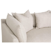 Hayberry transitional slipcover sectional in light linen-polyester blend fabric with plush down-filled cushions.