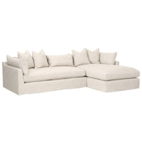 Hayberry slipcover sectional in a light linen-polyester blend, featuring a deep-seated design and a right-arm facing chaise.